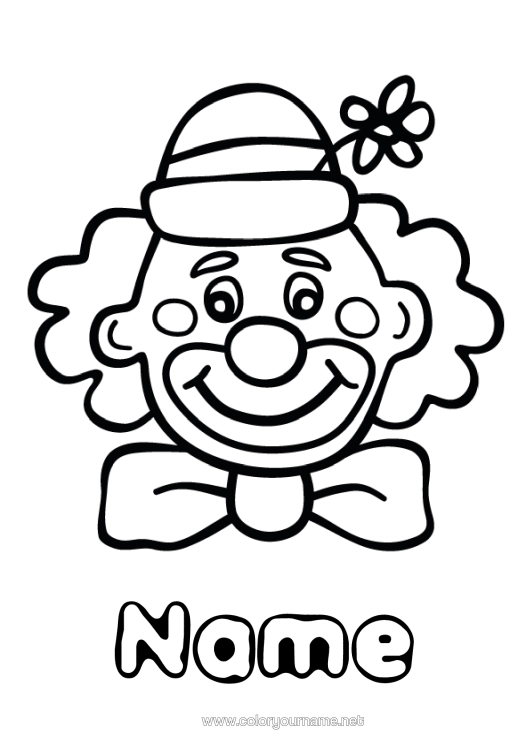 Colouring page to print Disguise Clown Carnival Mardi Gras Circus