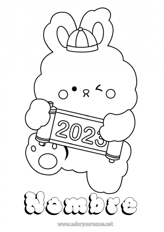 Dibujo para colorear para imprimir Conejo 2023 Año Nuevo chino Animales del bosque