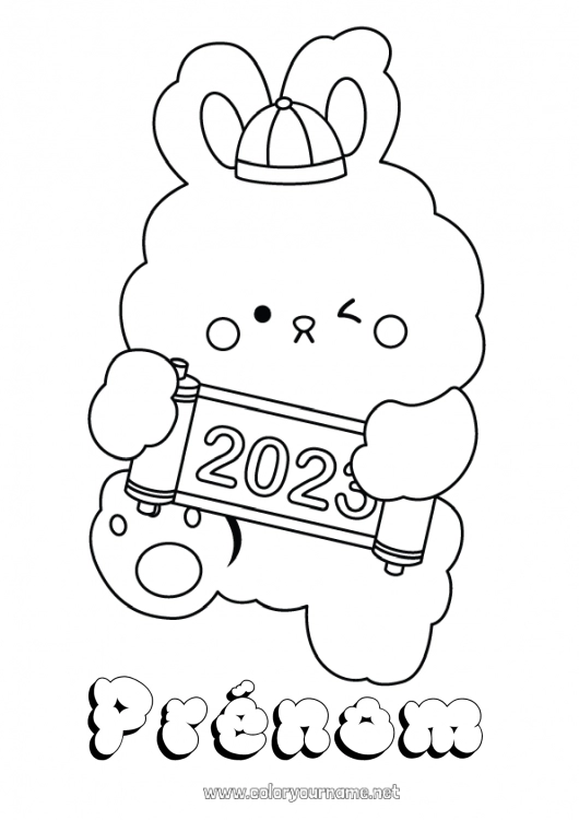 Coloriage à imprimer Lapin 2023 Nouvel An chinois Animaux de la forêt