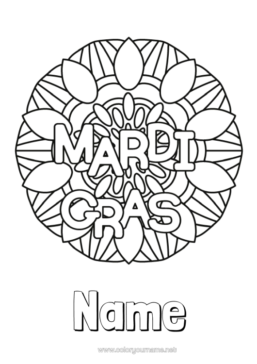 Colouring page to print Carnival Mardi Gras