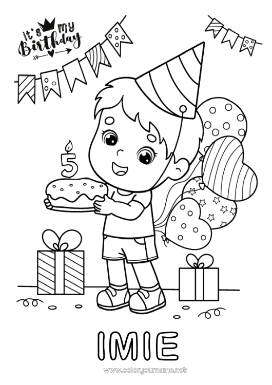 Kolorowanka do wydruku świeca Ciasto Prezenty Urodziny Balony Impreza Chłopiec Kolorowanki pośrednie Wszystkiego najlepszego z okazji urodzin! Personalizowany wiek urodzinowy