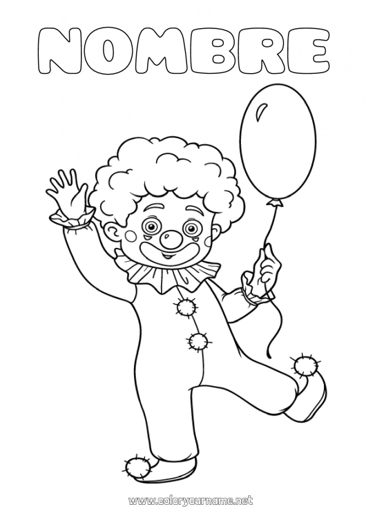 Dibujo para colorear para imprimir Disfraz Clown Carnaval Martes de Carnaval Circo