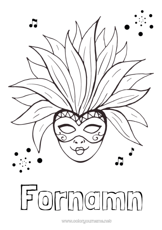 Färgläggningssida att skriva ut Mask Karneval Fettisdagen