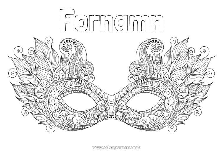 Färgläggningssida att skriva ut Mask Mandala Karneval Fettisdagen