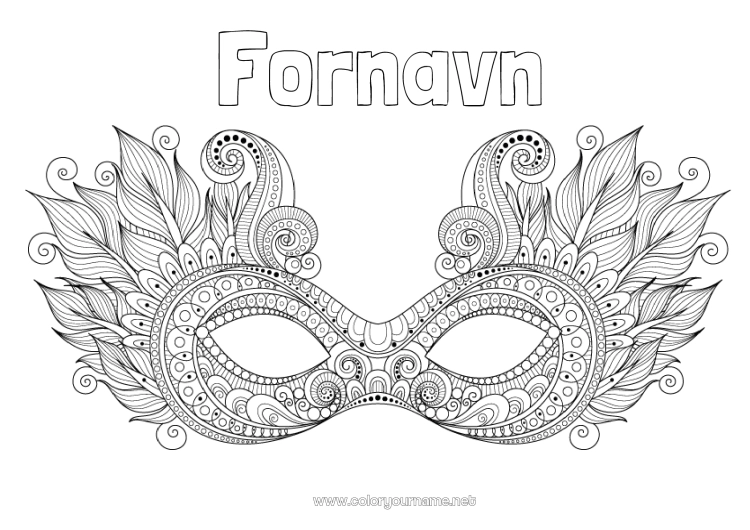 Farvelægningssiden til udskrivning Maske Mandala Carnival Fastelavn