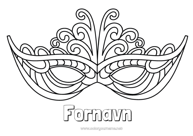 Farvelægningssiden til udskrivning Maske Carnival Fastelavn