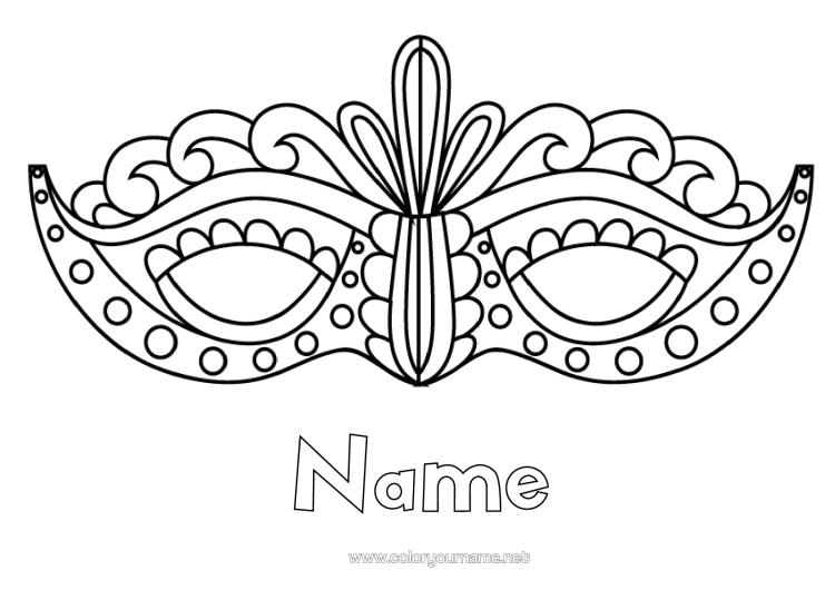 Colouring page to print Mask Carnival Mardi Gras