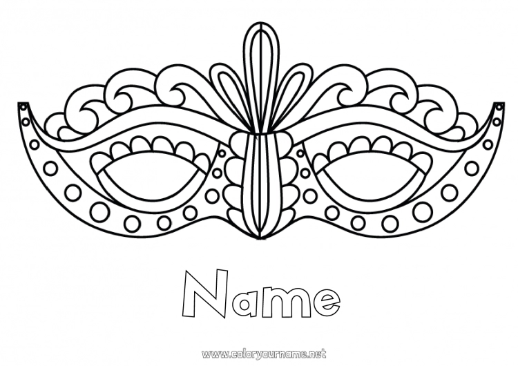 Coloring page to print Mask Carnival Shrove Tuesday