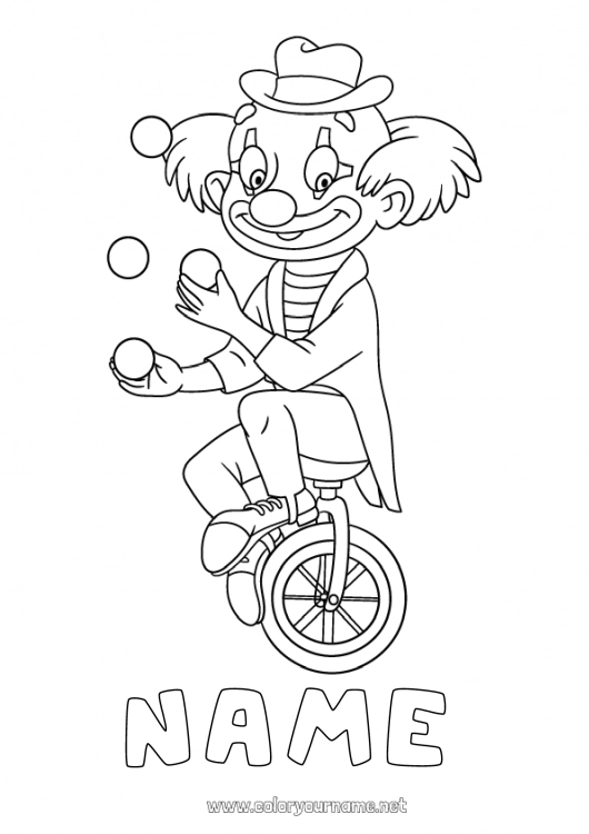 Coloring page to print Clown Carnival Shrove Tuesday Intermediate coloring pages Bike Two-wheeled vehicles Circus