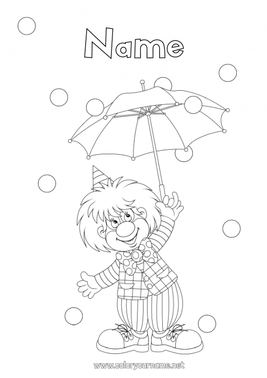 Coloring page to print Clown Carnival Shrove Tuesday Umbrella Circus