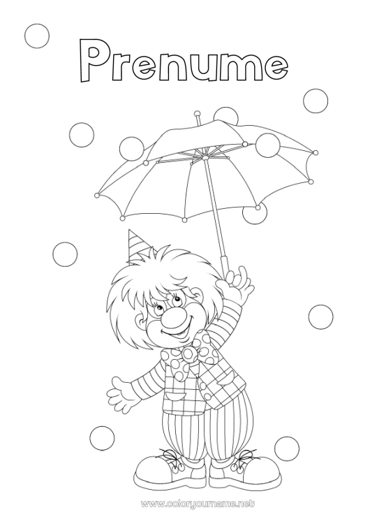 Pagină de colorat de imprimat Clovn Carnaval Marțea Grasă Umbrelă Circul