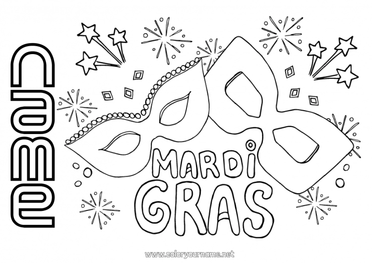 Coloring page to print Mask Carnival Shrove Tuesday