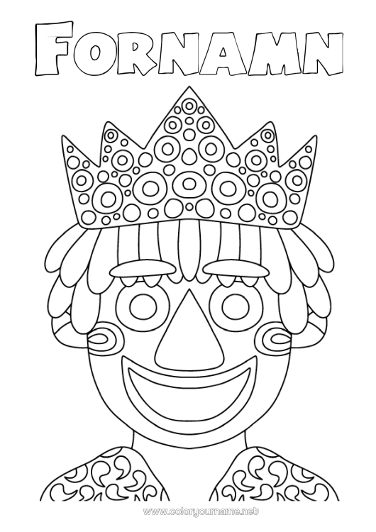 Färgläggningssida att skriva ut Utklädnad Mask Karneval Fettisdagen Kung