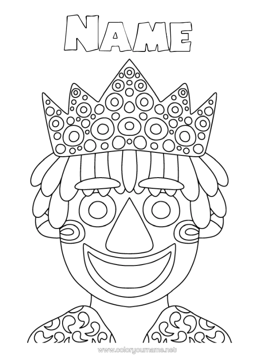 Colouring page to print Disguise Mask Carnival Mardi Gras King
