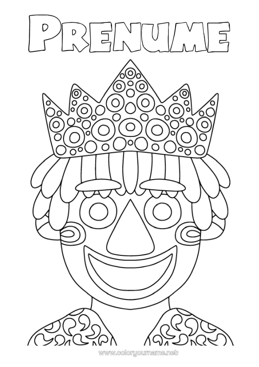 Pagină de colorat de imprimat Costum de carnaval Mască Carnaval Marțea Grasă Rege