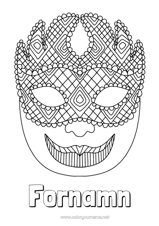 Färgläggningssida att skriva ut Mask Karneval Fettisdagen