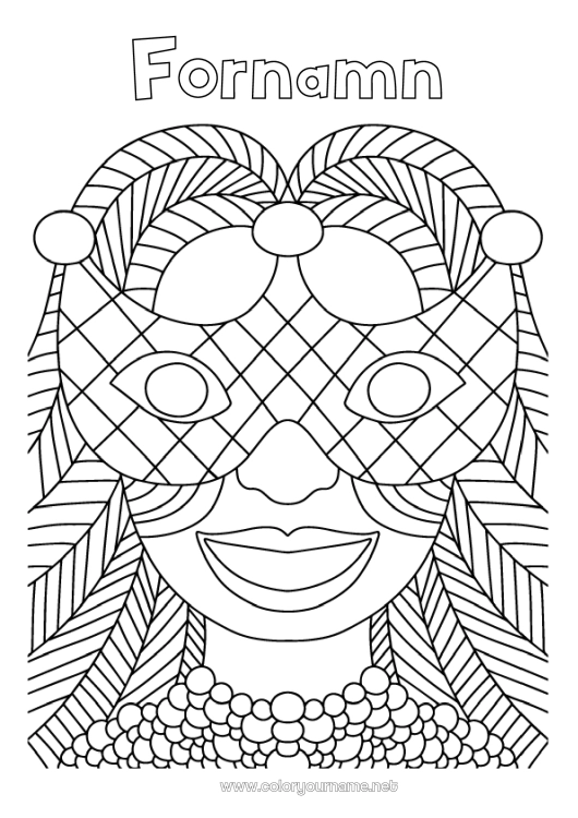 Färgläggningssida att skriva ut Utklädnad Mask Karneval Fettisdagen
