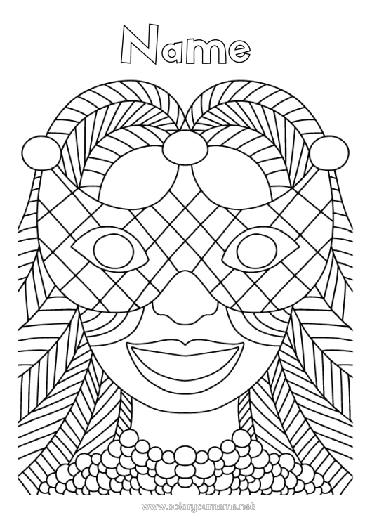 Colouring page to print Disguise Mask Carnival Mardi Gras