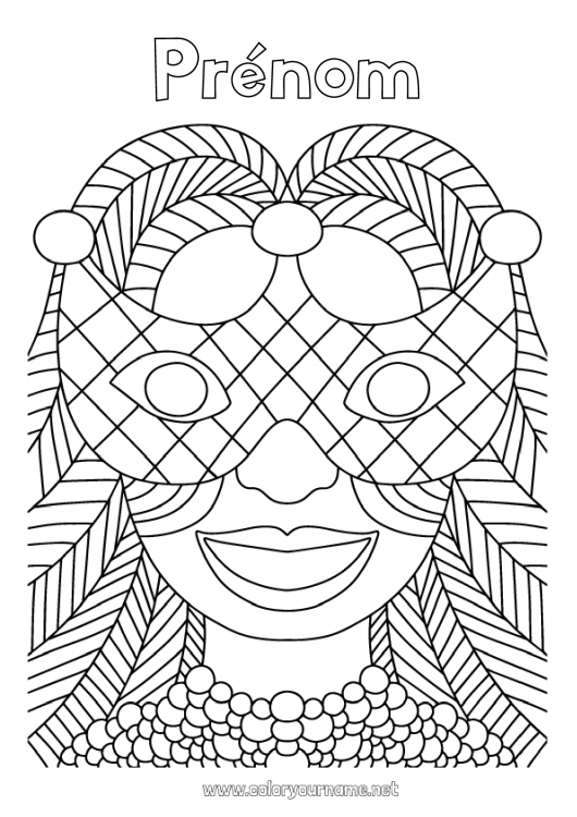 Coloriage à imprimer Déguisement Masque Carnaval Mardi gras