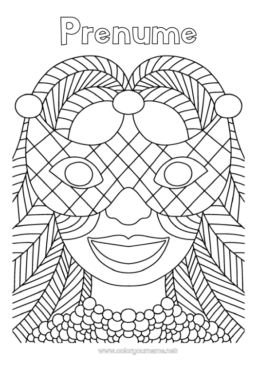 Pagină de colorat de imprimat Costum de carnaval Mască Carnaval Marțea Grasă