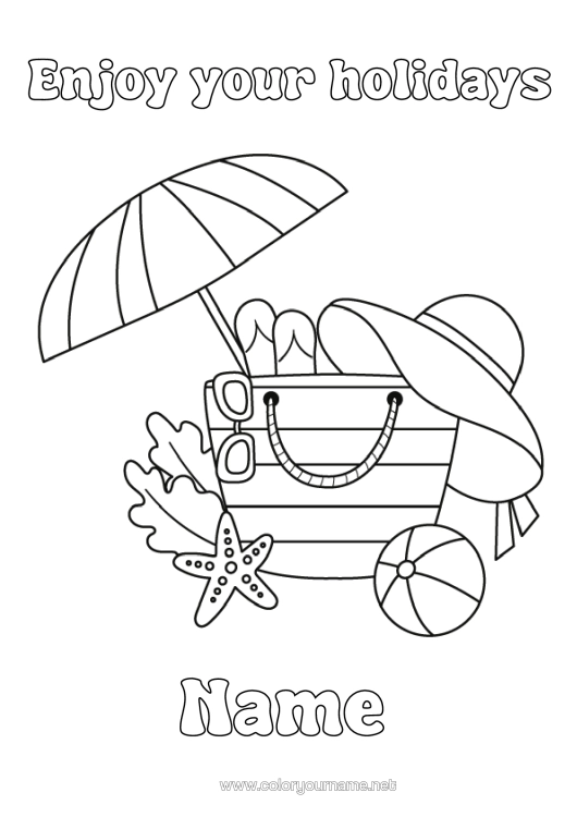 Colouring page to print Holidays Summer Easy Colouring Pages Parasol