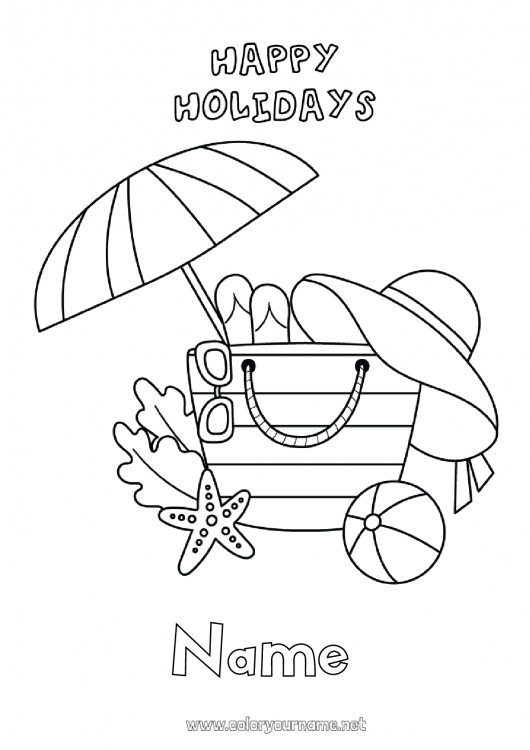 Coloring page to print Holidays Summer Easy coloring pages Parasol, Beach umbrella