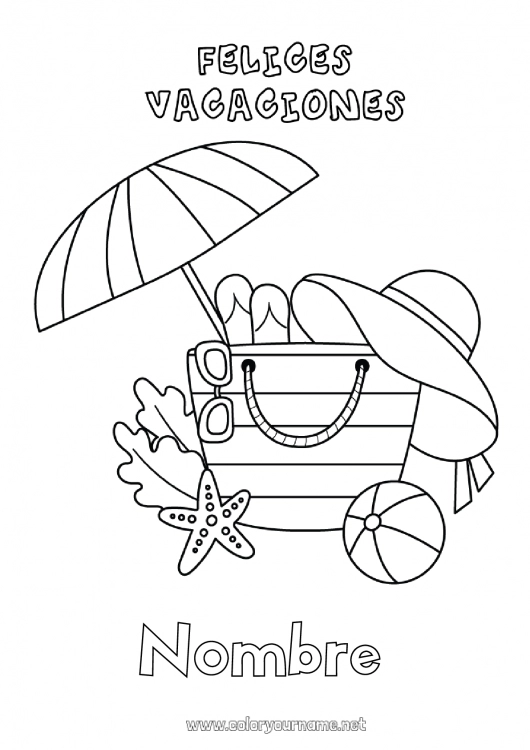 Dibujo para colorear para imprimir Vacaciones Verano Dibujos fáciles para colorear Parasol, sombrilla de playa