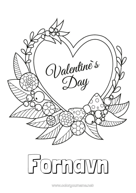 Farvelægningssiden til udskrivning Hjerte Jeg elsker dig. Valentinsdag