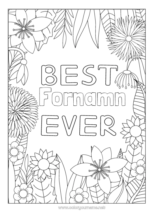 Färgläggningssida att skriva ut Blommor Mamma Mormor Syster