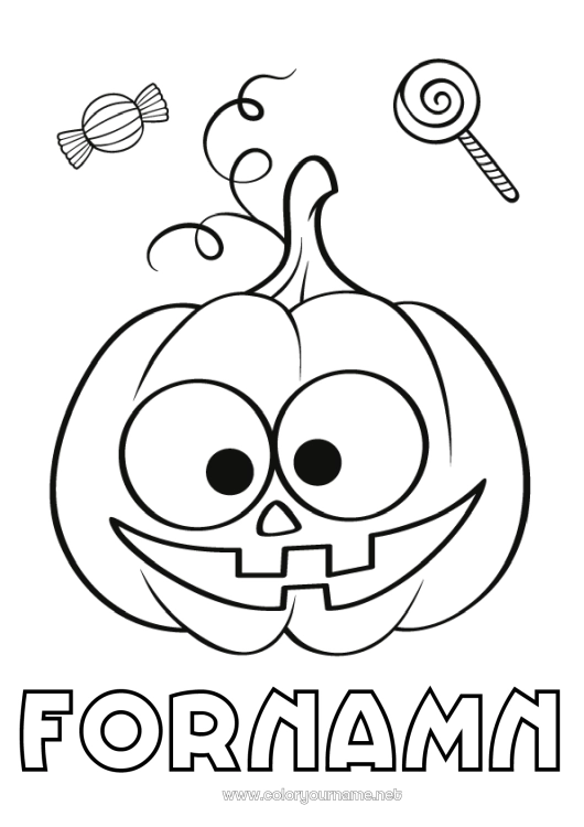 Färgläggningssida att skriva ut Godis Pumpa Söt Halloween Gottigheter, sötsaker Slickepinne