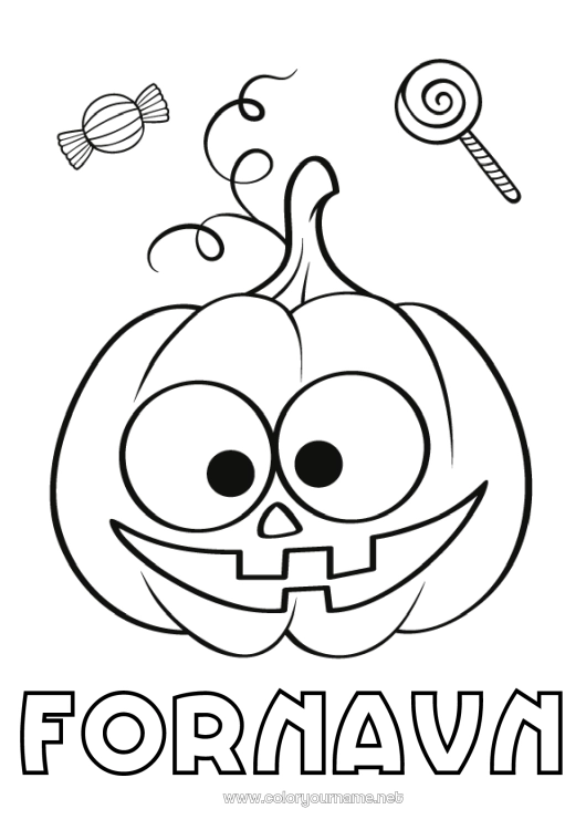 Farvelægningssiden til udskrivning Slik Græskar Sød Halloween Slik, søde sager Sut
