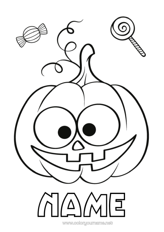 Colouring page to print Sweets Pumpkin Cute Halloween Treats, Sweets Pacifier