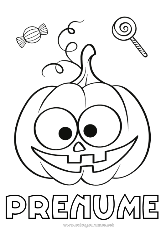 Pagină de colorat de imprimat Bomboane Dovleac Drăguț Halloween Dulciuri, bunătăți Bomboană