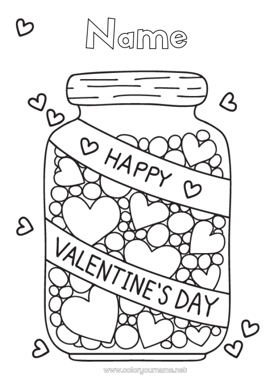 Colouring page to print Heart I Love You. Valentine's Day "Saint Valentine's Day" Message
