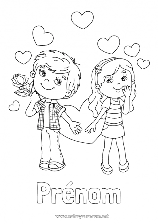 Coloriage à imprimer Coeur Fille Garçon Je t'aime Saint valentin