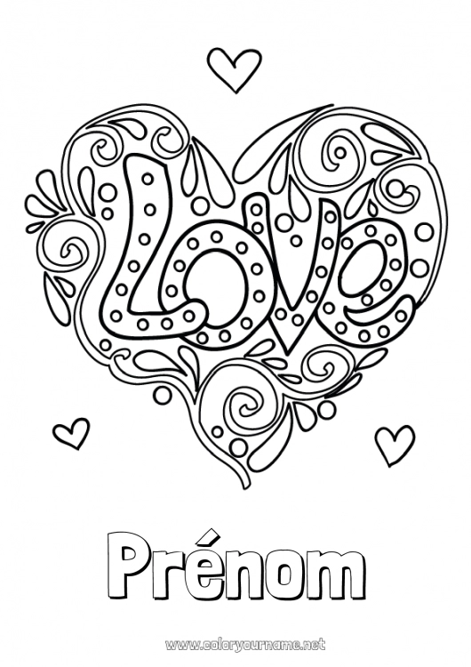 Coloriage à imprimer Coeur Je t'aime Saint valentin 