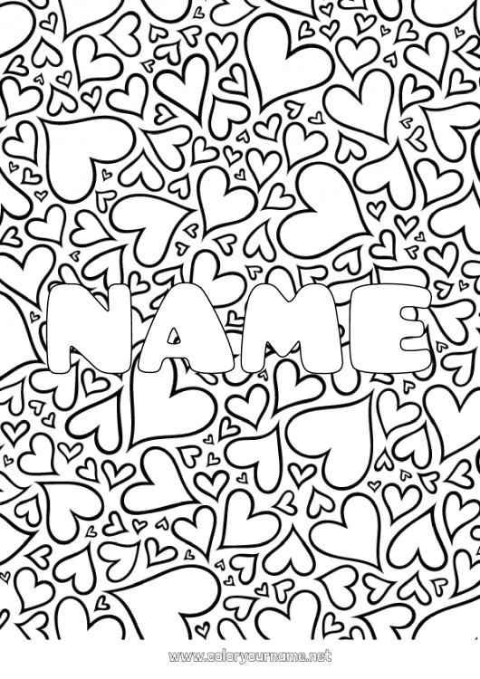 Coloring page to print Heart Dad Mum Grandma Grandpa I love you Sister Brother Decorated name