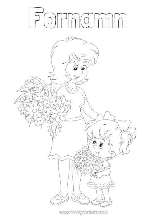 Färgläggningssida att skriva ut Blommor Mamma Grattis på födelsedagen Flicka