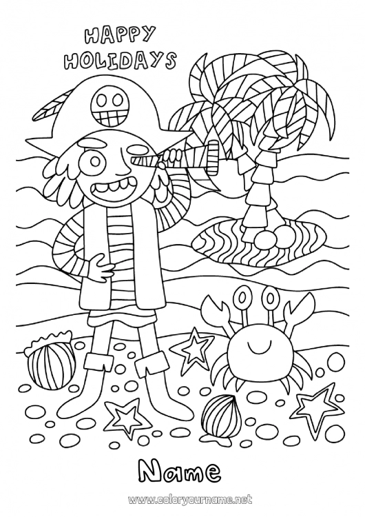 Coloring page to print Holidays Pirate Crab Intermediate coloring pages Marine or aquatic animals