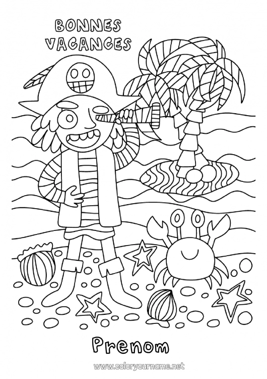 Coloriage à imprimer Vacances Pirate Crabe Coloriages intermédiaires Animaux marins ou aquatique