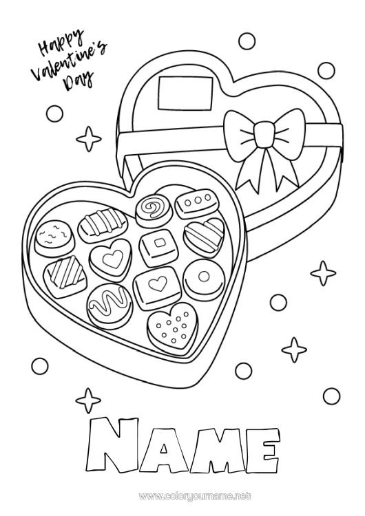 Colouring page to print Heart I Love You. Valentine's Day Chocolate "Saint Valentine's Day" Message Big Heart