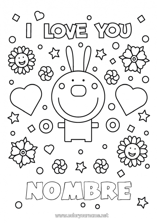 Dibujo para colorear para imprimir Papá Mamá Abuela Abuelo Te amo Conejo Animales Inscripción 