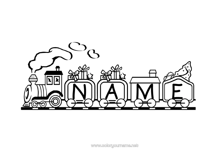Colouring page to print Vehicles Train Decorated Name Land Public Transport