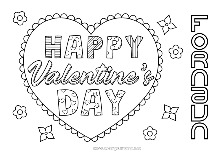 Farvelægningssiden til udskrivning Hjerte Jeg elsker dig. Valentinsdag