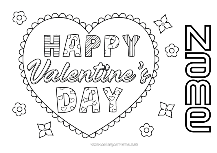 Colouring page to print Heart I Love You. Valentine's Day "Saint Valentine's Day" Message Big Heart