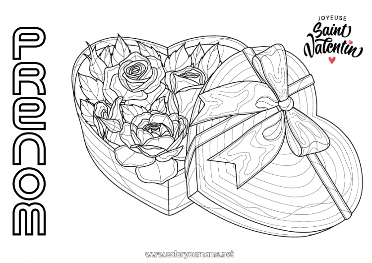 Coloriage à imprimer Fleurs Coeur Je t'aime Saint valentin 