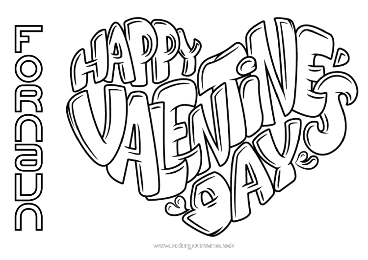 Farvelægningssiden til udskrivning Hjerte Jeg elsker dig. Valentinsdag