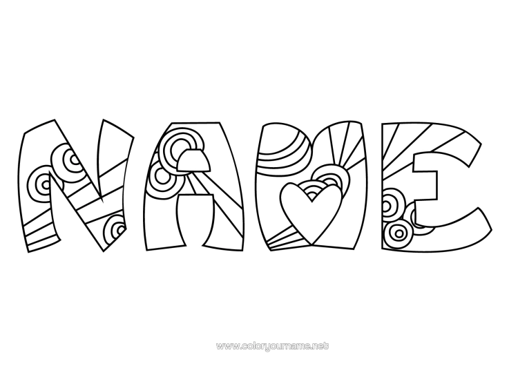 Colouring page to print Cute Calm And Zen Mandala Figure Decorated Name