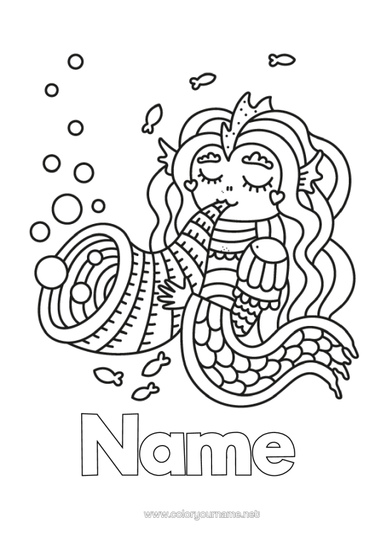 Colouring page to print Sea Siren Music Fairy Tale Music Day