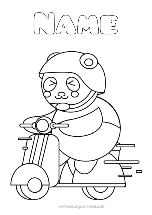 Colouring page to print Cute Vehicles Animal Panda Scooter Other Animals Of The World Two-Wheeled Vehicles